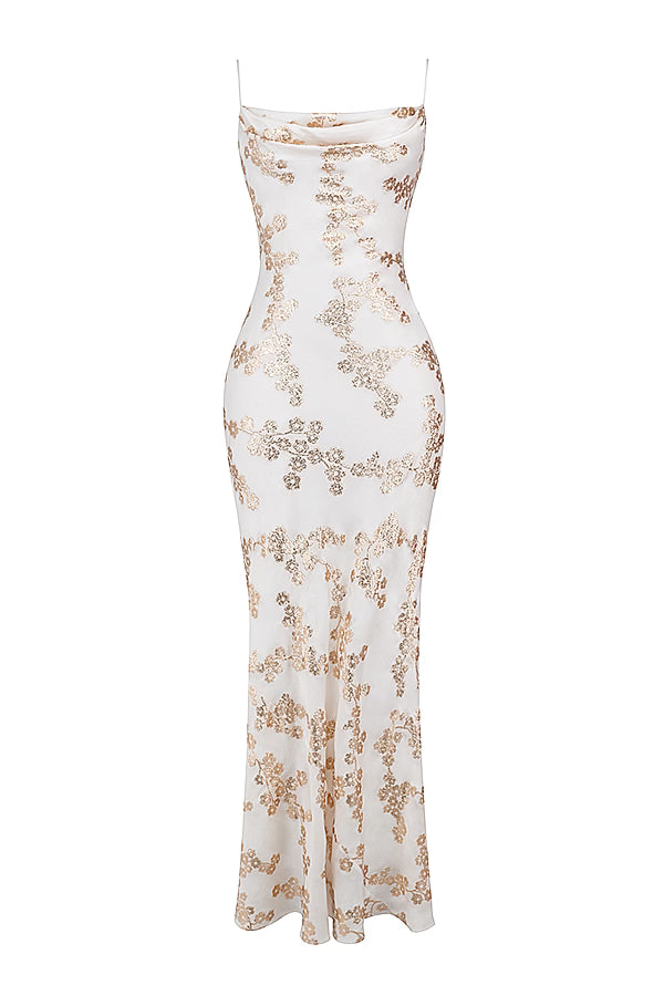 Meshki Capriana White & Gold Satin Gown