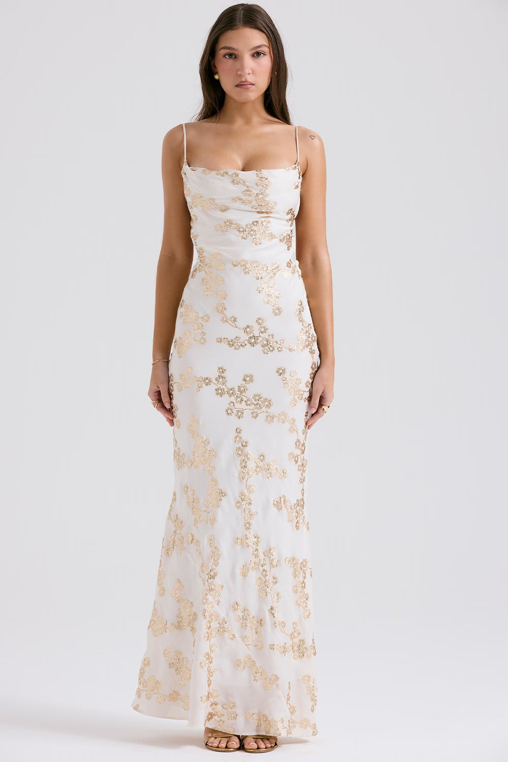 Meshki Capriana White & Gold Satin Gown