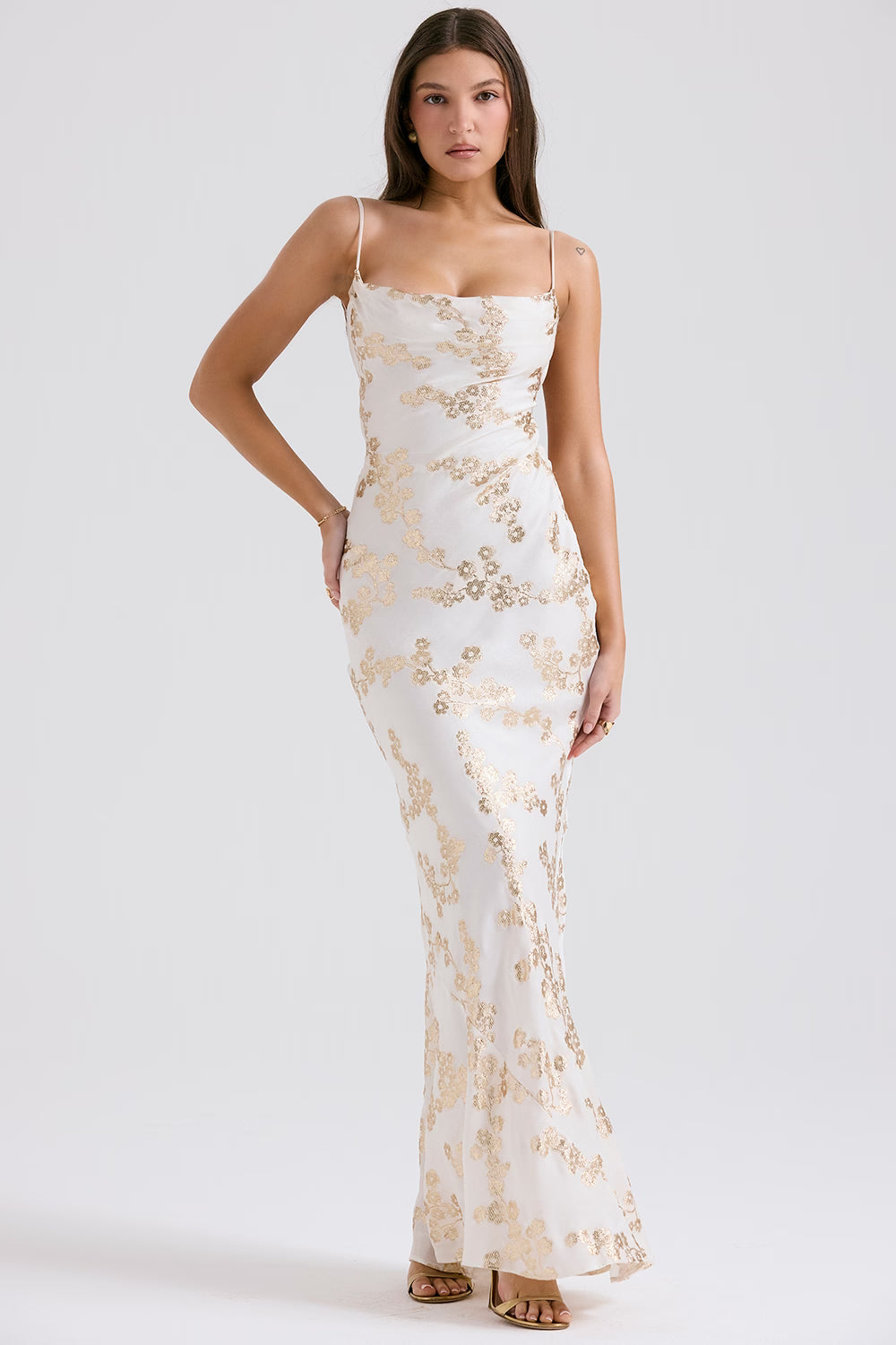 Meshki Capriana White & Gold Satin Gown