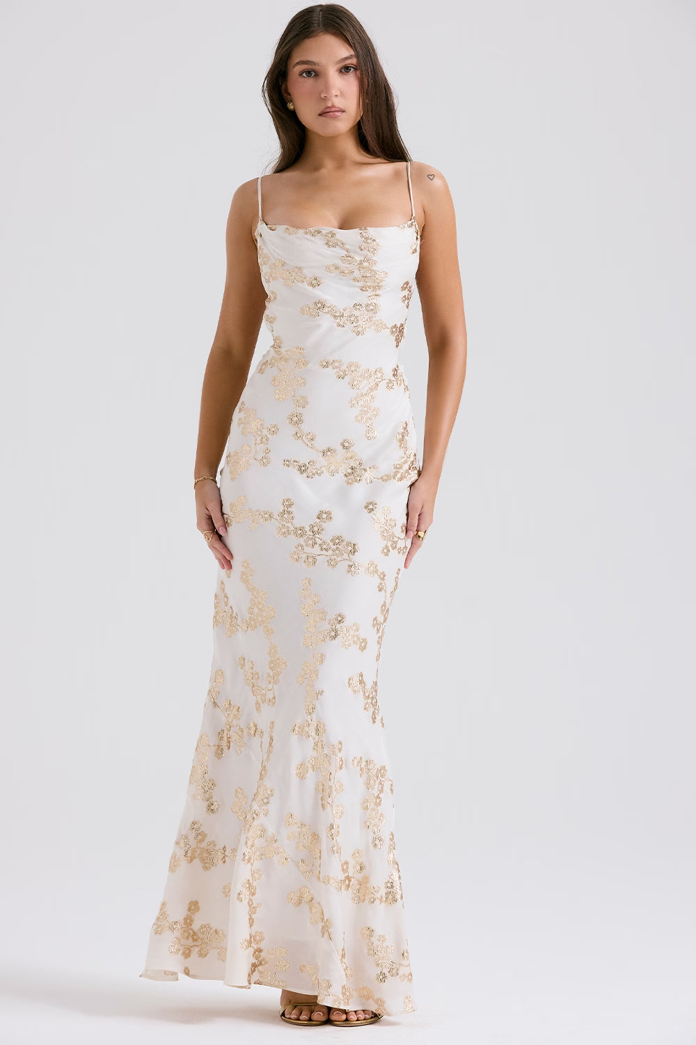 Meshki Capriana White & Gold Satin Gown