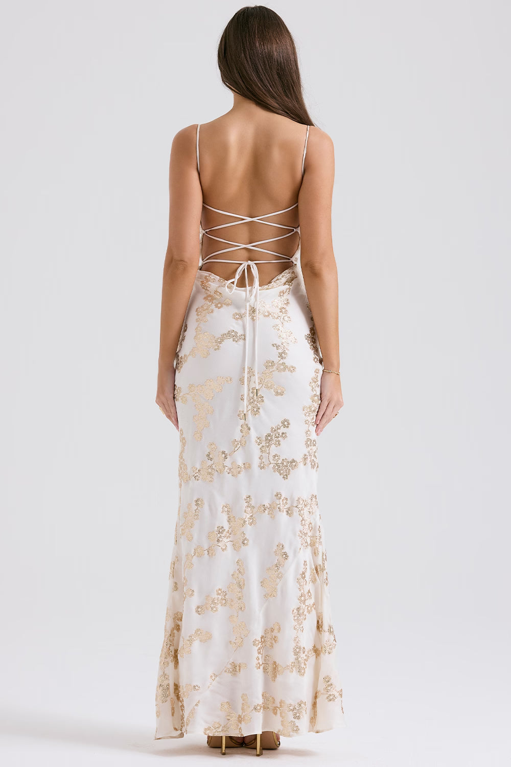 Meshki Capriana White & Gold Satin Gown